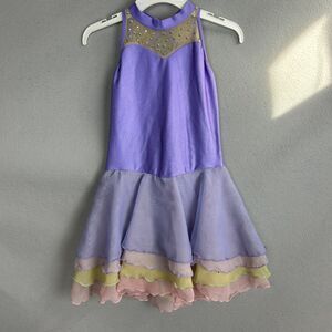 Lyrical Dance Costume Child Medium Purple Mesh Rhinestone Stage Performance